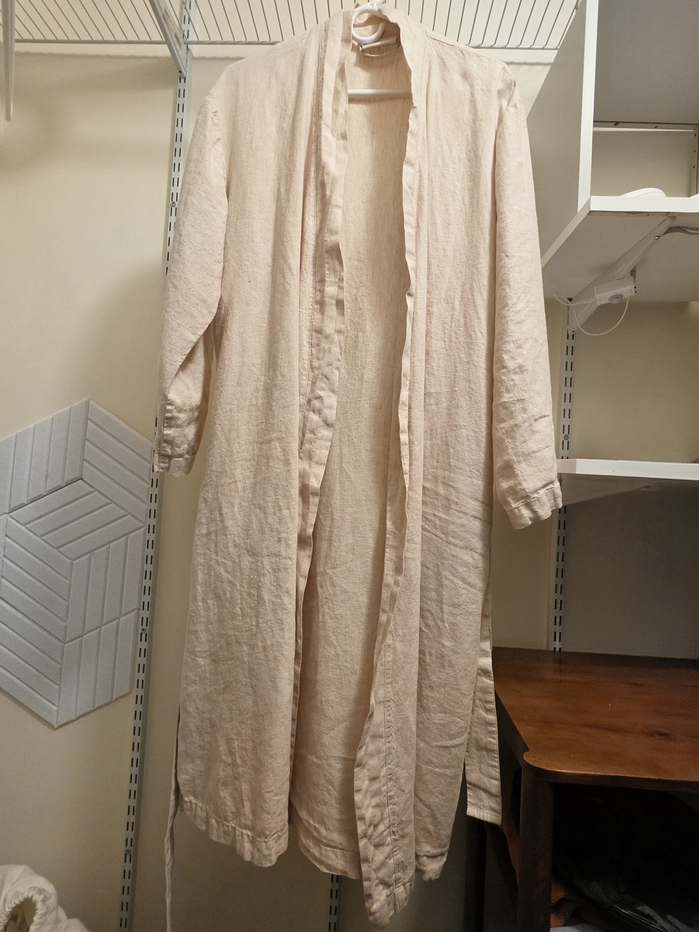 Linen Robe In Beige - S/M - Picture 3 of 4